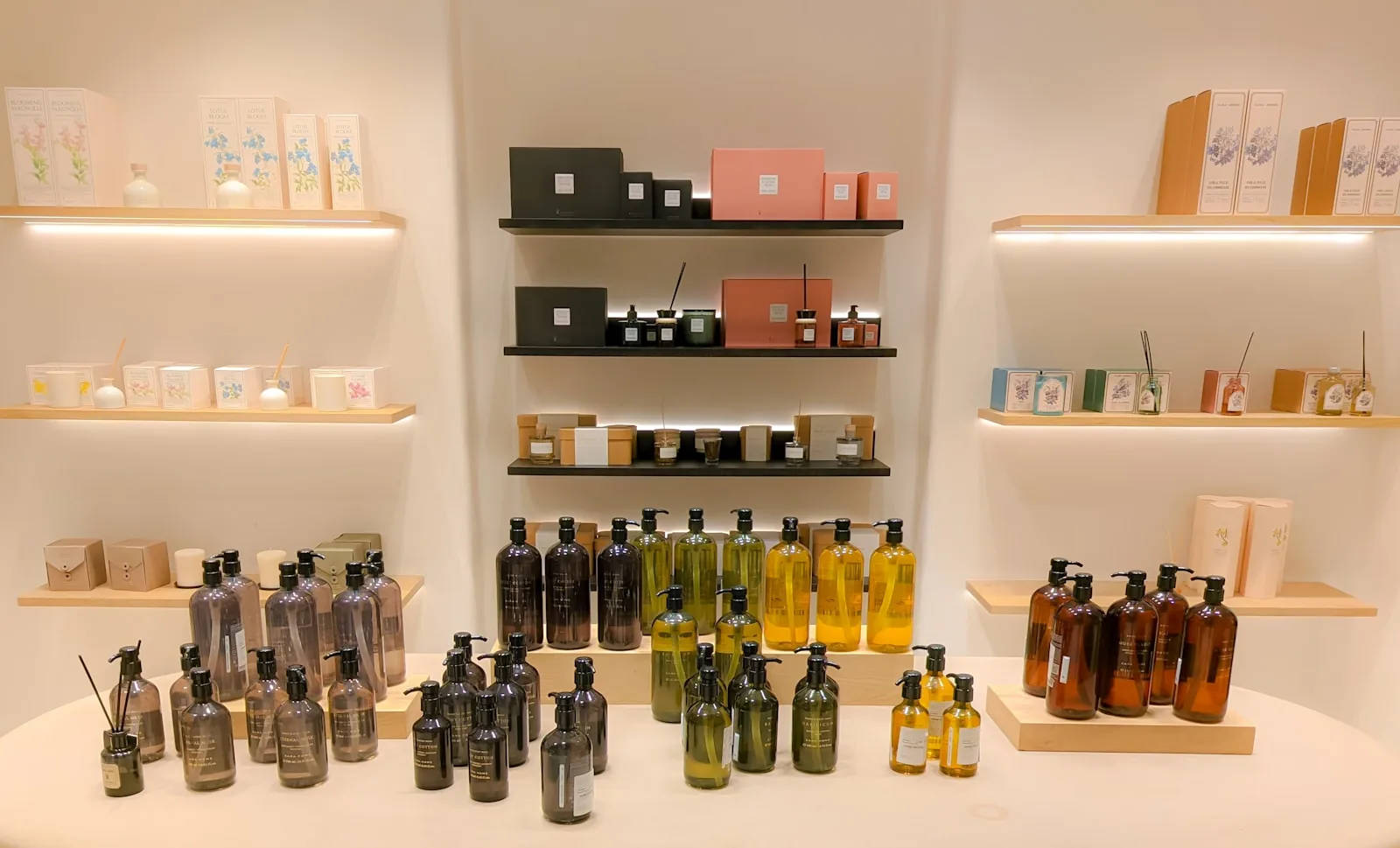 beauty product display cosmetics section