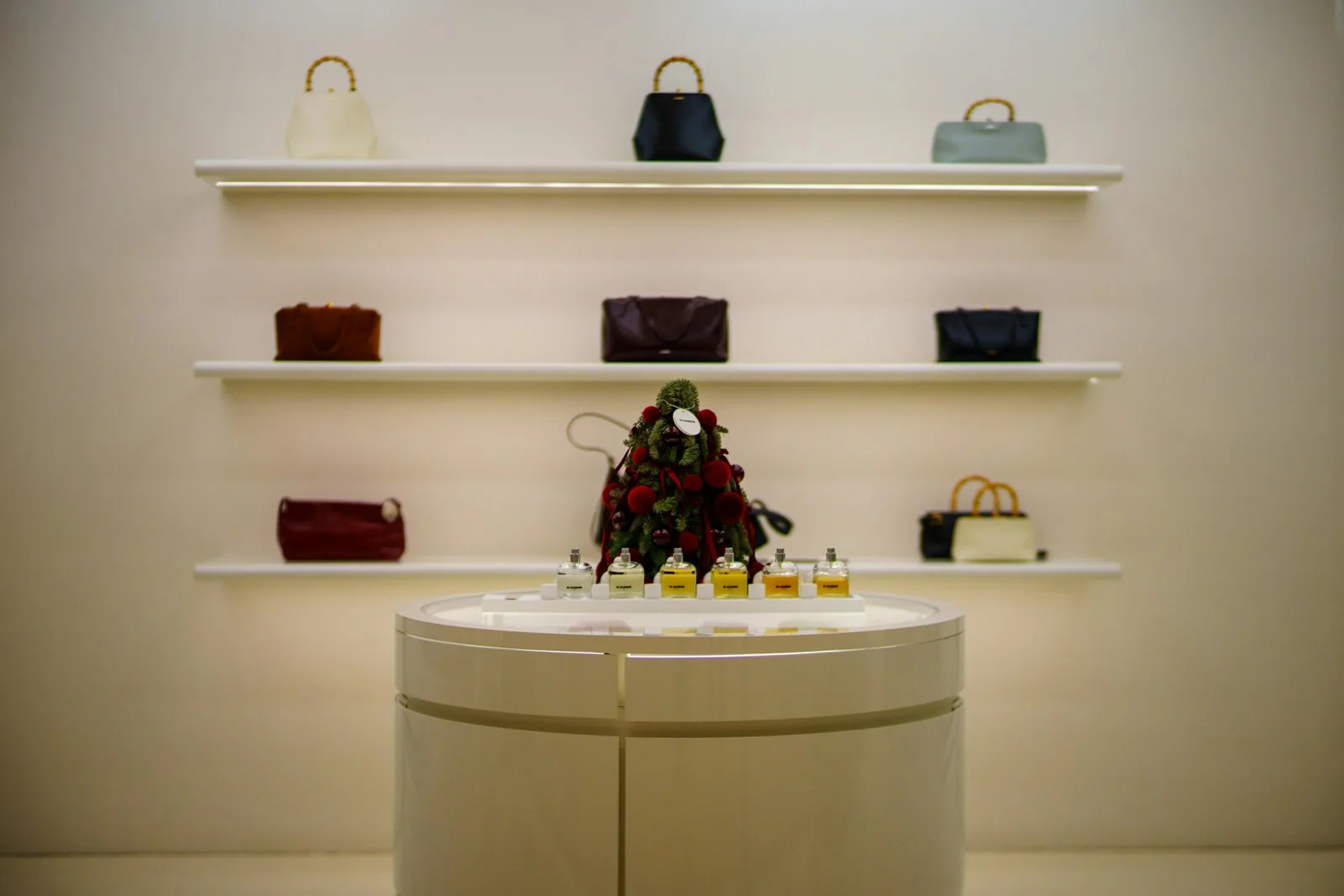 beauty products display shelf