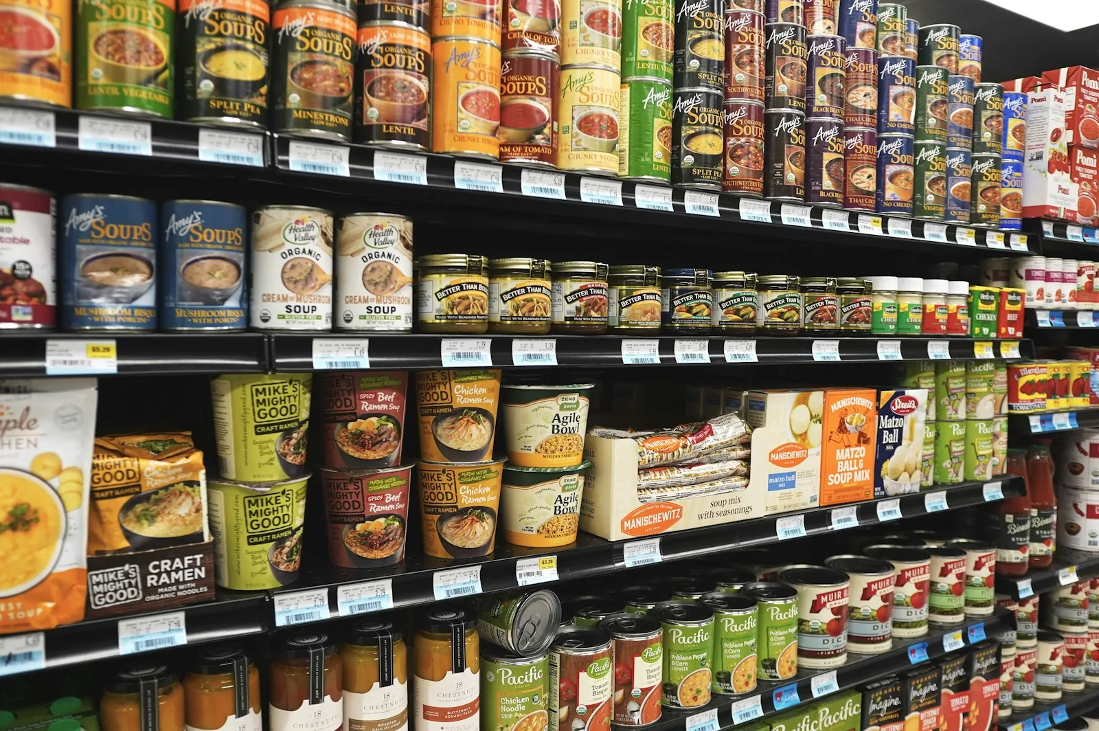 modern grocery store shelves products