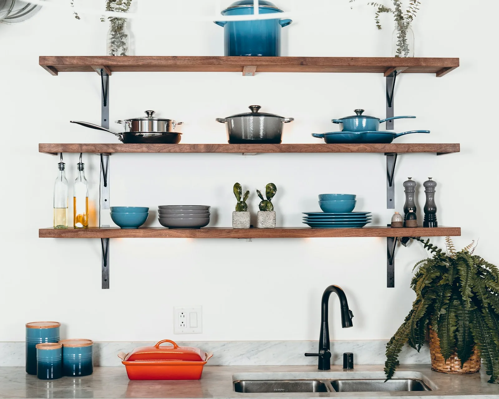 modern kitchen cookware display