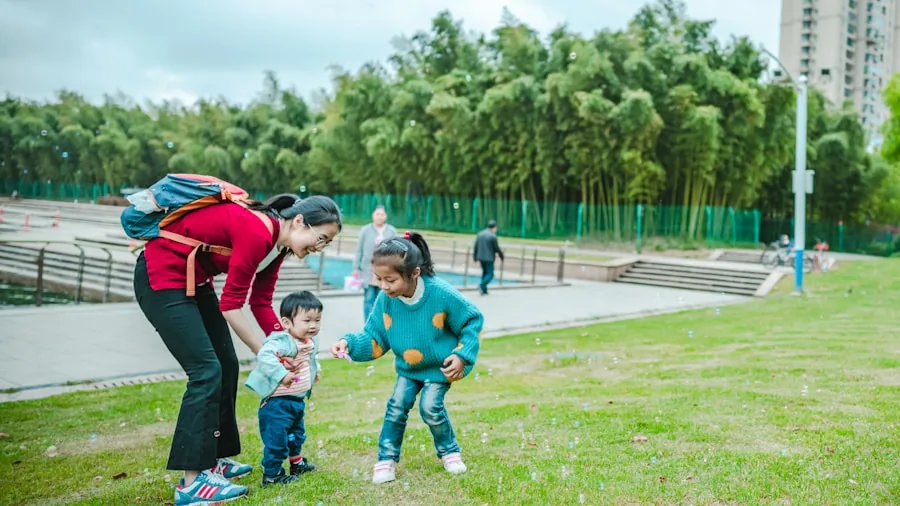 parents and students preparing schoolyard