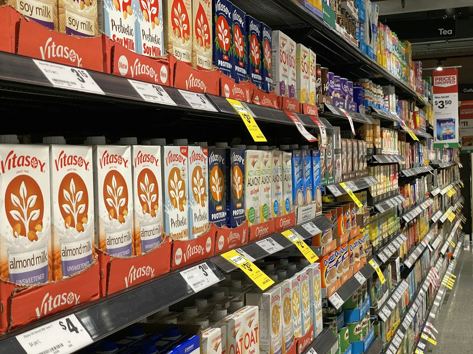 price tags supermarket shelf