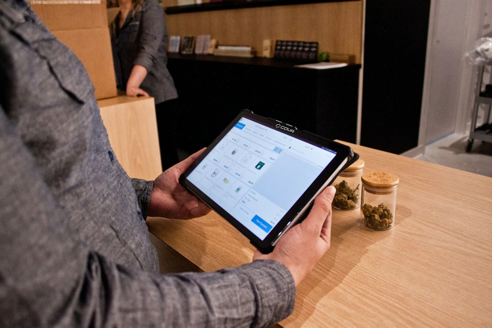 store manager checking inventory dashboard